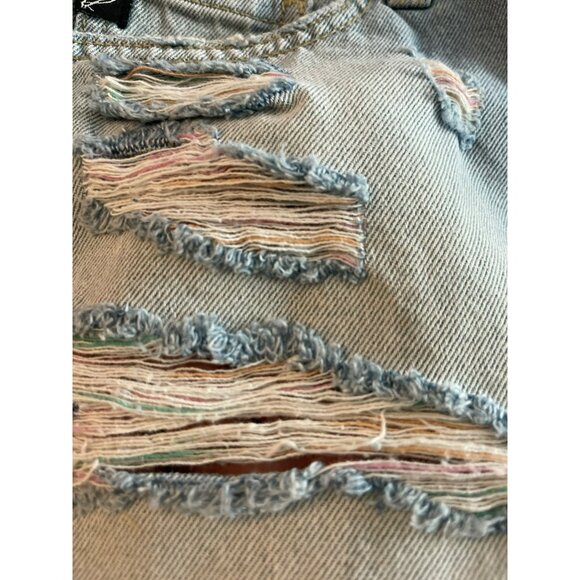 Kancan High Rise Distressed Jean Shorts 0 / 23 Denim Light Wash Colored NWT - Picture 3 of 4
